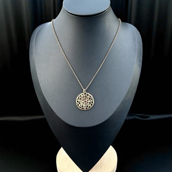 Vintage Brutalist Necklace Red Glass Stone, BAB Gold Filled Chain Sculptural - Picture 2 of 5